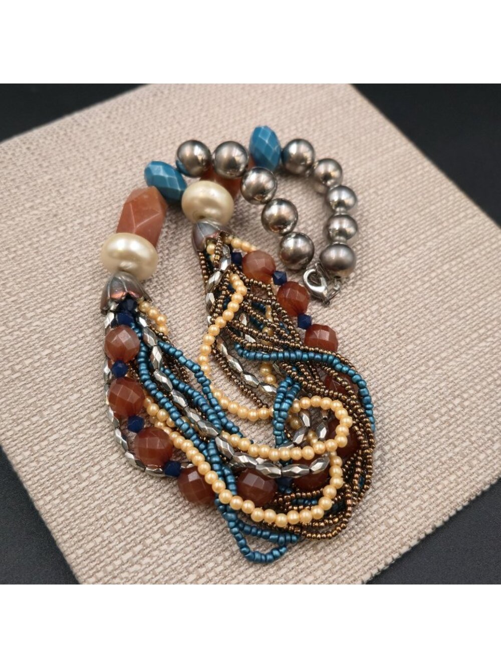 20" Chunky Multi-Layered Beaded Necklace - Artisan Gemstone B1190 - Picture 2 of 7